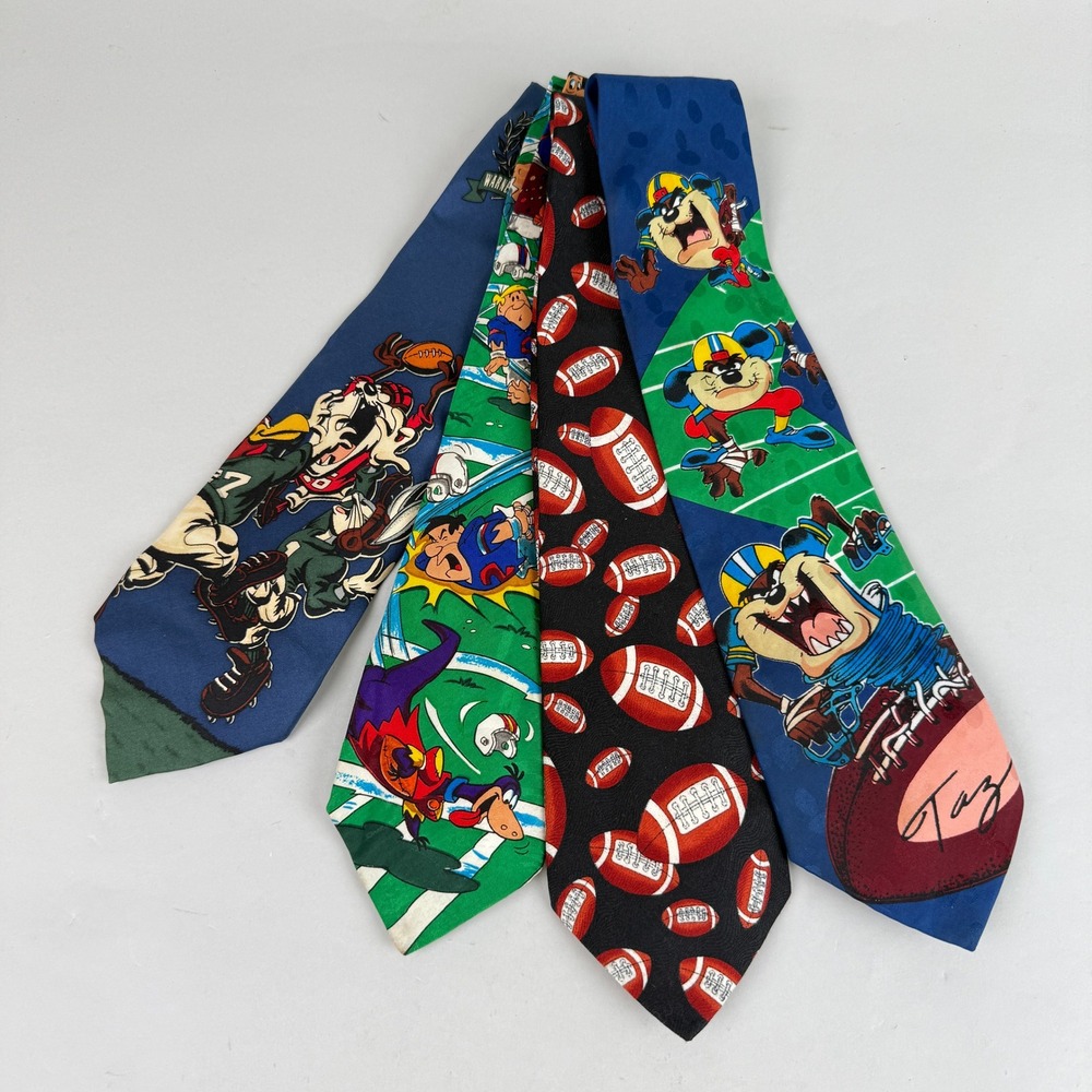 Novelty Football Necktie Lot Mens Multicolor 4pc